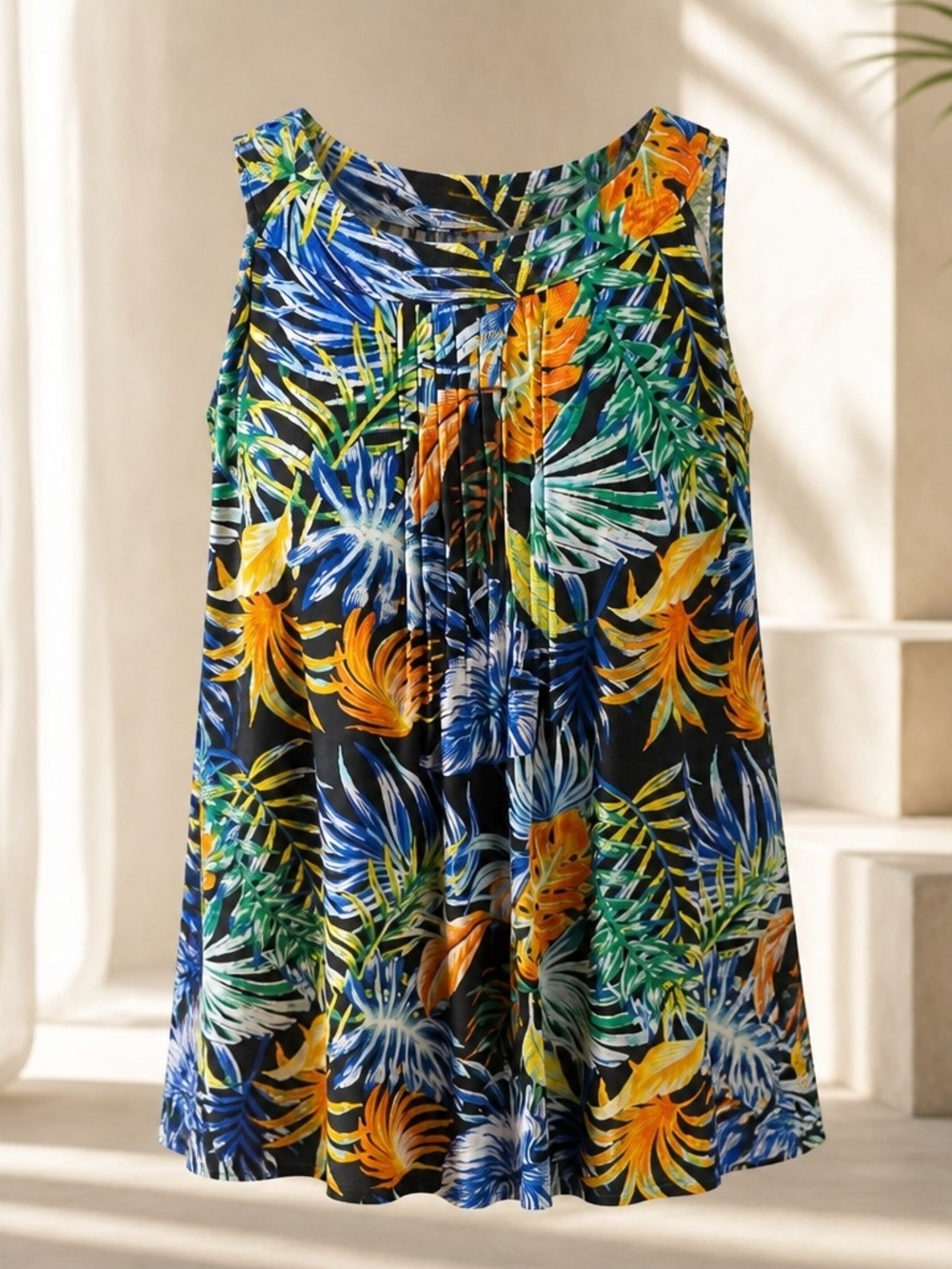 Tropical Print Sleeveless Camisole - Blue/Green/Orange